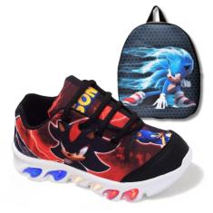 Imagem de tenis de led infantil masculino sonic shadow com luzinha meninos mais mochila-Masculino
