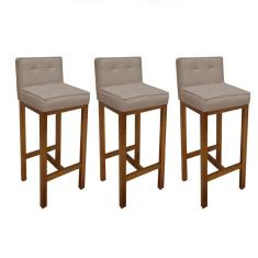 Imagem de Kit 03 Banqueta Alta Com Encosto Alba Base Madeira