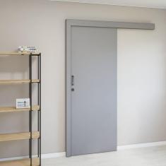 Imagem de Kit Porta de Correr Completa 90x213x14 com Ferragens Cinza
