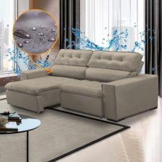 Imagem de Sofá Retrátil Reclinável Impermeável Chicago 230 Cm Tecido Veludo Bege