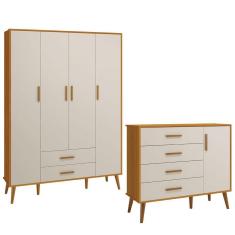Imagem de Comoda Sapateira e Guarda Roupa Isis Retrô 4 Portas 2 Gavetas Areia Fosco/ Savana Fosco - Reller