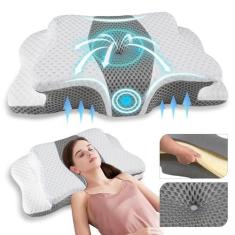 Imagem de Travesseiro cervical para alívio da dor para suporte de pescoço, travesseiro ergonômico ajustável, confortável para dormir, travesseiros ortopédicos inodoros de espuma de memória, travesseiro de cama