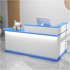 Imagem de Mesa de recepção moderna com luzes e gavetas trancáveis, balcão de caixa em L, mesa de recepção de computador de madeira, mesa de recepção pequena, para escritório de checkout, salão de beleza/lobby,