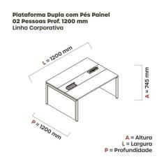 Imagem de Mesa de Plataforma Dupla para 2 Pessoas Corporativa 120x120/2p Branco/Cinza