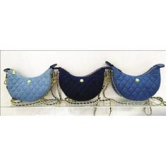 Imagem de Bolsa Feminina Meia Lua Transversal com Fecho  na frente Jeans costura