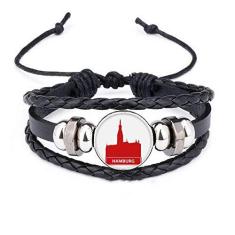 Imagem de DIYthinker Pulseira vermelha de Hamburgo com contas de couro trançado e contas