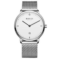 Imagem de BOCCI Relógio masculino de quartzo, pulseira de aço inoxidável, impermeável, movimento japonês, casual, analógico, Prateado - 