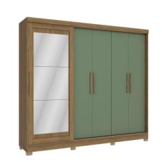 Imagem de Guarda-roupa Casal Cb01n564 5 Portas 4 Gavetas Com Espelho E Pés Kappesberg Nogal E Verde Oliva