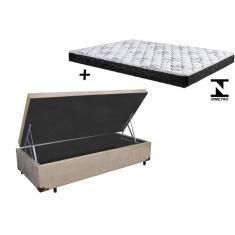 Imagem de Cama Box Baú Solteiro Suede Bege + Colchão Solteiro Espuma D23 Com eps 24x88x188
