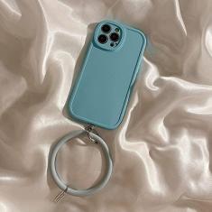 Imagem de Capa prática portátil com alça para iPhone 13 Mini 12 11 Pro Max XS XR X 8 7 Plus SE 3 Capa de pulseira de silicone com laço de pulso, azul, para iPhone 11Pro Max