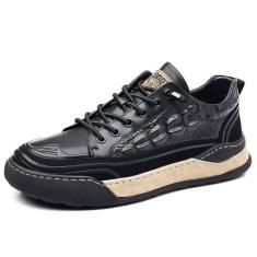 Imagem de Sapatos masculinos casuais de couro com sola grossa para aumento de altura para skate esportivo, Preto, 37