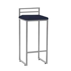 Imagem de Banqueta Alta Com Encosto Petra Balcão Bar Cozinha Bistrô Ferro Prata Suede Azul Marinho - Ahazzo Móveis