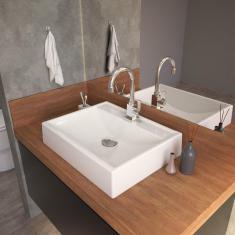 Imagem de Kit Cuba RT49 com Torneira Luxo 1195 Metal e Válvula Click 1 Polegada G e Sifão Cromado e Flexível Compace 