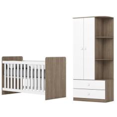 Imagem de Jogo De Quarto Infantil Labirinto Guarda Roupa E Berço Rústico/Branco