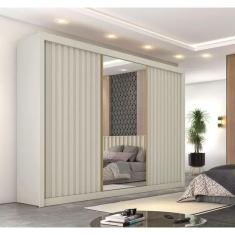 Imagem de Guarda Roupa Casal com 3 Portas de Correr e Espelho Central - Athenas-Off White - Móveis Europa
