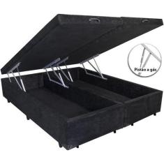 Imagem de Cama Box Baú Casal Bipartido Suede Preto com Pistões a gás - Real Comf