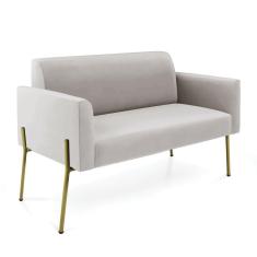 Imagem de Sofá Namoradeira 2 Lugares Pé de Ferro Dourado Marisa Veludo Cinza D03 - D`Rossi