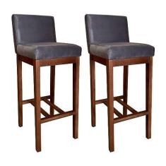 Imagem de Kit 2 Banquetas Alta Moderna Estofada Lisboa 100 Cm Madeira Maciça Suede Cinza CCS