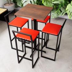 Imagem de Conjunto Mesa Alta Bar Bistrô Quadrada Imbuia 4 Banquetas Confort Esto