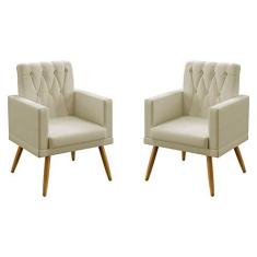 Imagem de Kit 2 Poltronas Decorativas Estofadas Nina Com Rodapé e Botões em Capitonê Para Sala de Estar Sued Bege Aradecor