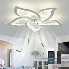 Imagem de Ventiladores de teto de design com luzes e controle remoto Ventiladores de teto reversíveis com luzes e controle remoto silencioso LED de 6 velocidades regulável ventilador de flores com luz