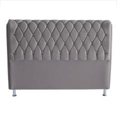 Imagem de Cabeceira De Cama Box Jully Casal 140 cm Botão Strass Suede Prata Eli Móveis