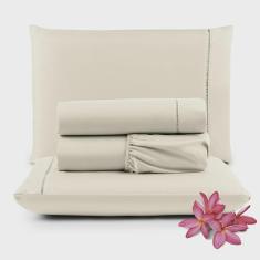 Imagem de Jogo de Lençol Micropercal 400 Fios Queen 4 Peças Barato - Palha