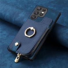 Imagem de Capa de couro com suporte de anel de carteira para cartões com zíper para Samsung Galaxy A54 A34 A14 A53 A12 A23 5G S23 Ultra S22 S21 Plus capa de bolsa, azul, para Galaxy M33 5G
