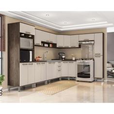 Imagem de Armário De Cozinha Completa De Canto Com 11 Peças Sara Luciane Móveis Castanho Com Pérola Off