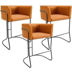 Imagem de Kit 03 Banquetas Baixa Base de Aço Preto Betina D02 material sintético