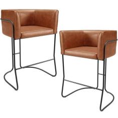 Imagem de Kit 02 Banquetas Baixa Base de Aço Preto Betina D02 material sintético