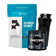 Imagem de Combo Super Whey Max Titanium 900g , Creatina Black Skull Monohidratada 150g e Coqueteleira-Unissex