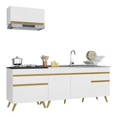 Imagem de Armário de Cozinha Compacta 220cm Veneza Multimóveis V2074 Branco/dourado