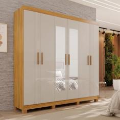 Imagem de Guarda-roupa 2 Gavetas 6 Portas com Espelho com Pés Lisboa Cinamomo/Off White