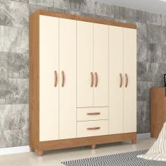 Imagem de Guarda-Roupa Solteiro Brasília 6 Portas 2 Gavetas Canelato Rustico/Natural/Off White - Atualle Móveis
