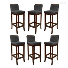 Imagem de Kit 6 Banquetas Média para Balcão de Cozinha Nice Madeira Matelassê Suede Cinza CCS