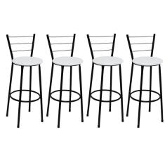 Imagem de Kit 4 Banquetas Médias Preta com Encosto Assento Branco