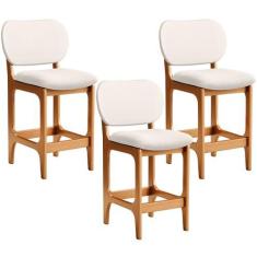 Imagem de Kit 03 Banquetas Baixa Bar Cozinha E Sala De Jantar Fixa Betta L02 Imbuia Linho Cru - Lyam Decor
