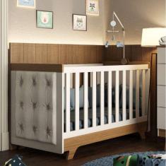 Imagem de Berço Mini Cama com Capitône Retrô 100% MDF Móveis Peroba Branco/Carvalho/Sintético Branco