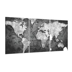 Imagem de Quadro Decorativo Mapa Mundi  E  Tecido 3 Peças 1