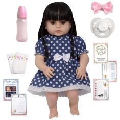 Imagem de Boneca Reborn Morena Corpo de Vinil Com Diversos Acessórios