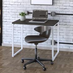 Imagem de Mesa para Escritório Office Estilo Industrial 90cm Kuadra Carvalho Dark/Est.Branca