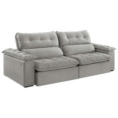 Imagem de Sofá 3 Lugares Retrátil e Reclinável Jobi com USB Veludo Cinza Prateado 234 cm