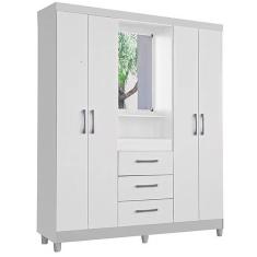 Imagem de Guarda Roupa Capelinha Lyon Solteiro com Espelho 4 Portas 3 Gavetas Rud Rack Cor Branco