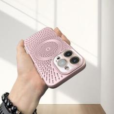 Imagem de Capa de telefone de malha de dissipação de calor respirável 12 13 14 15 pro max capa de telefone de carregamento sem fio magnético, rosa, para iphone 12 promax