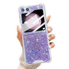 Imagem de UEEBAI Capa para Samsung Galaxy Z Flip 6 5G, linda capa com glitter brilhante para mulheres capa de telefone brilhante fofa para meninas capa de quatro cantos à prova de choque capa fina protetora -