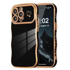 Imagem de ZTOFERA Capa para iPhone 13 Pro Max de 6,7 polegadas, linda capa ondulada encaracolada com estampa de coração de amor, borda banhada de luxo, proteção total para câmera, à prova de choque, capa de