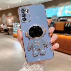 Imagem de Capa de suporte dobrável de astronauta para OPPO A97 A96 A95 A93 A74 A57 A73 A54 A52 A53 A15 A16 A9 A5 2020 F17 4G 5G Capa de suporte de chapeamento, azul, para OPPO A57 4G