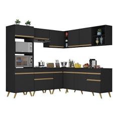 Imagem de Armário de Cozinha Completa de Canto Veneza Multimóveis V2045 Preto/dourado