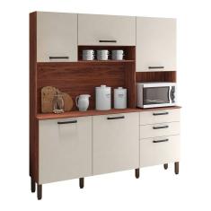 Imagem de Armário De Cozinha Compacta 6 Portas E 2 Gavetas 180cm Dali Nogueira-off White - Pallazio